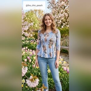 🩷$10 | Alya Smocked Peplum Top — Made in USA — Size L 🌸